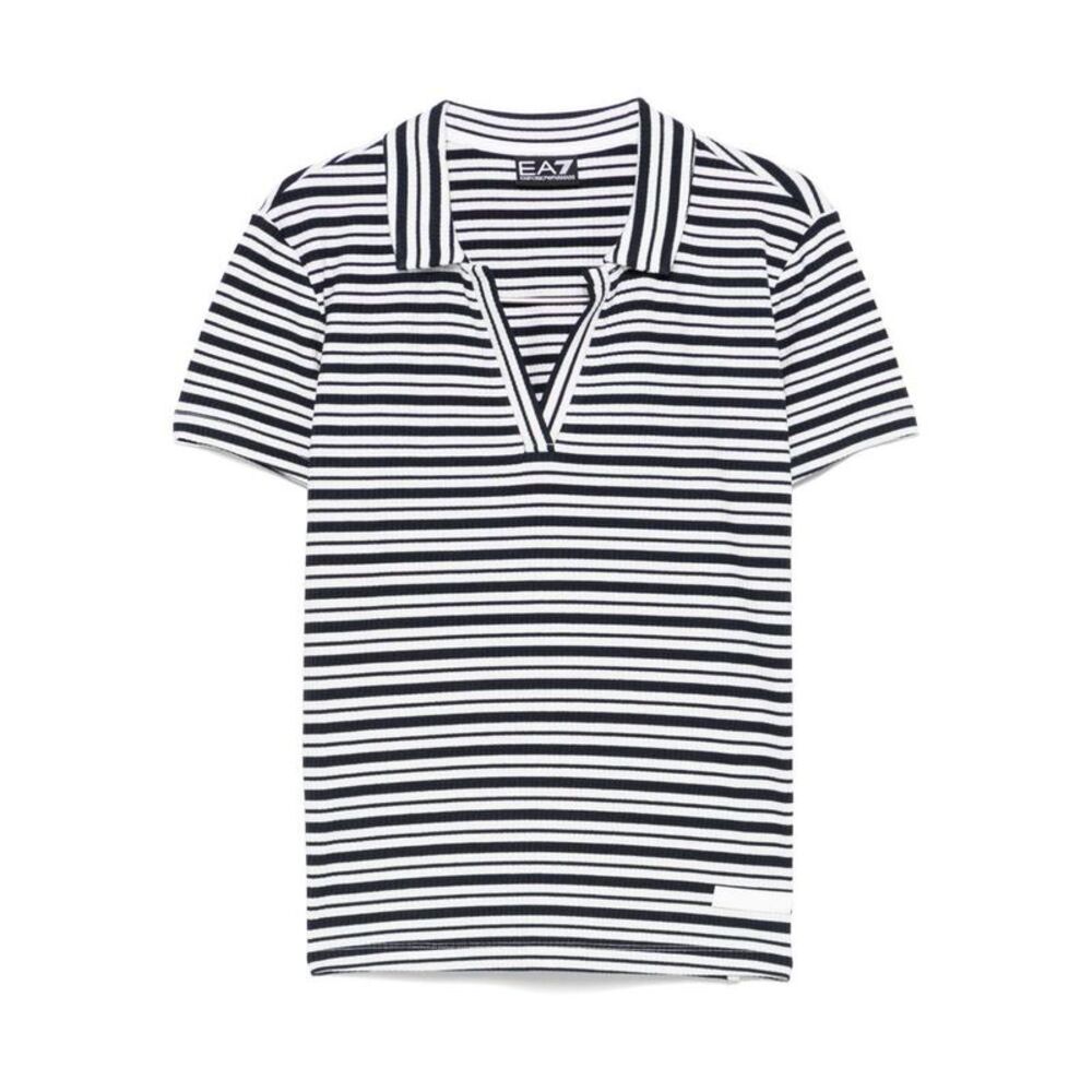 EA7 Women's Striped Knit Polo Shirt Women BLACK T-Shirts & Tops